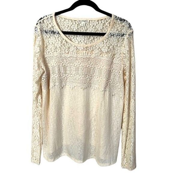 NWT Love on a Hanger Top Womens Size XL Cream Lace Floral Long Sleeve Tulip Back - Picture 15 of 15